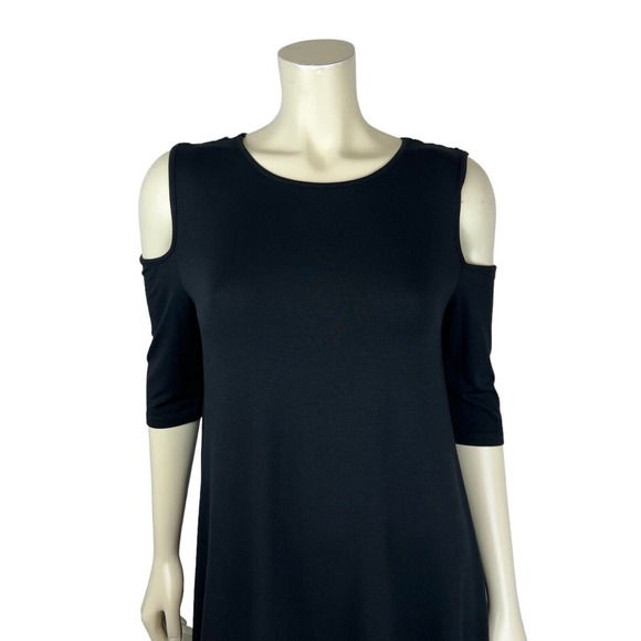 NEW Alquema Cold Open Shoulder Tunic Size 1 US 6 Solid Black Lagenlook Womens - Picture 5 of 12